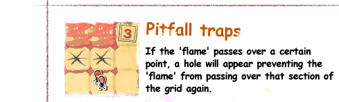 Pitfall traps / If the 'flame' passes over a certain point, a hole will appear preventing the 'flame' from passing over that section of the grid again.