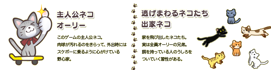 主人公ネコオーリー 逃げまわるネコたち出家ネコ