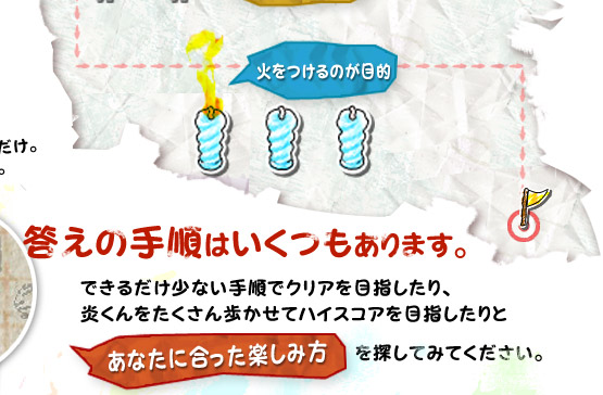 答えの手順はいくつもあります。できるだけ少ない手順でクリアを目指したり、
